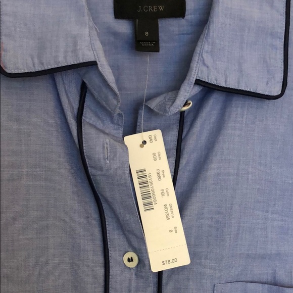 NWT J.Crew Button Down Blue with Navy Piping Sz 8 - Picture 5 of 5
